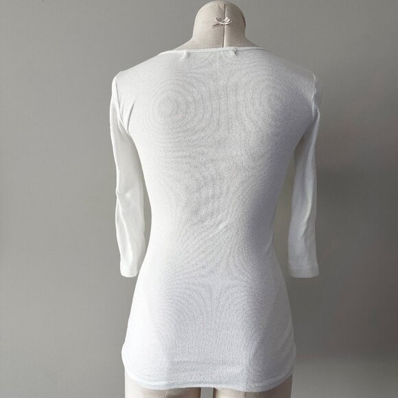 Michael Stars V-Neck Top Womens Size OS White Shimmer 3/4 Sleeves - Picture 2 of 5